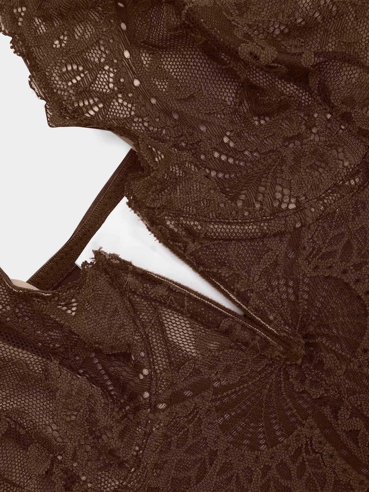 Noire Lace & Faux Leather Edit – White – Deep-V Lace Bodysuit (Runs Small)