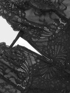 Noire Lace & Faux Leather Edit – Black – Deep-V Lace Bodysuit (Runs Small)