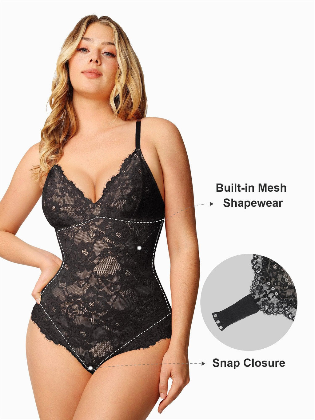 Noire Lace & Faux Leather Edit – Brown – Deep-V Lace Bodysuit (Runs Small)