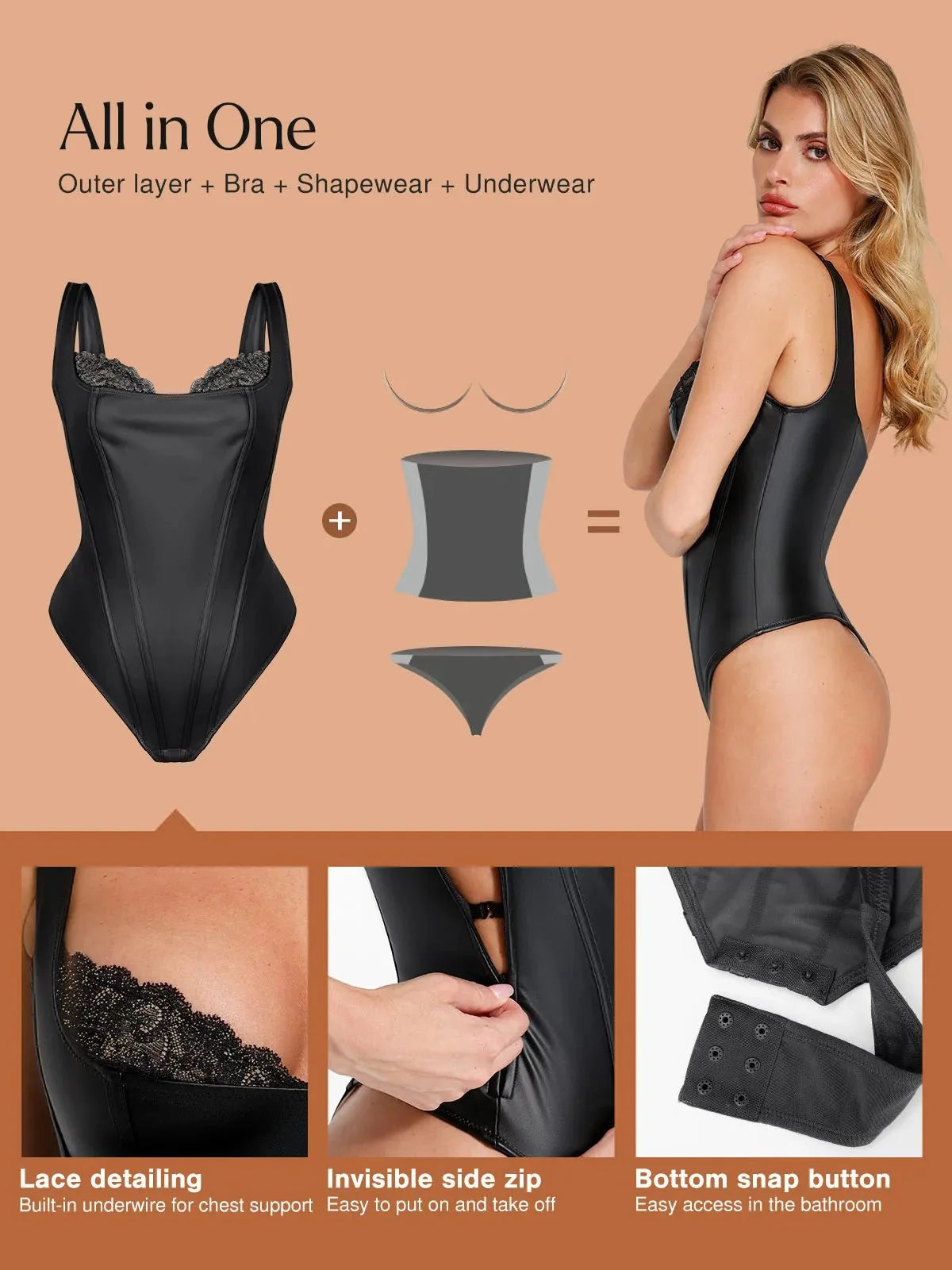 Noelle Lace Balconette Sculpting Bodysuit – Black
