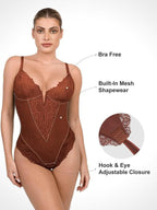 Amélie Deep-V Lace Thong Bodysuit – Pink