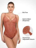 Amélie Deep-V Lace Thong Bodysuit – White