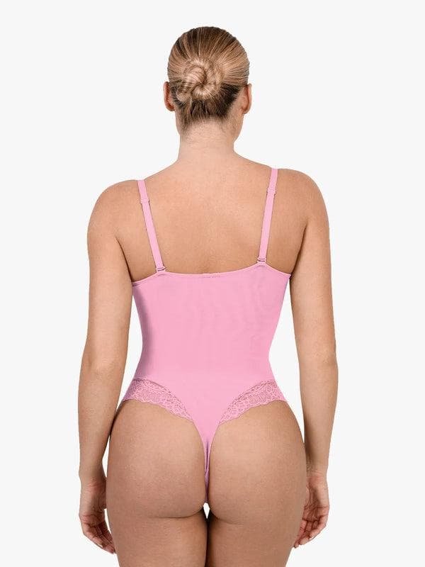 Amélie Deep-V Lace Thong Bodysuit – White