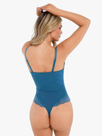 Amélie Deep-V Lace Thong Bodysuit – Black