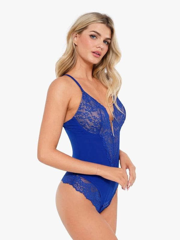 Amélie Deep-V Lace Thong Bodysuit – Brown