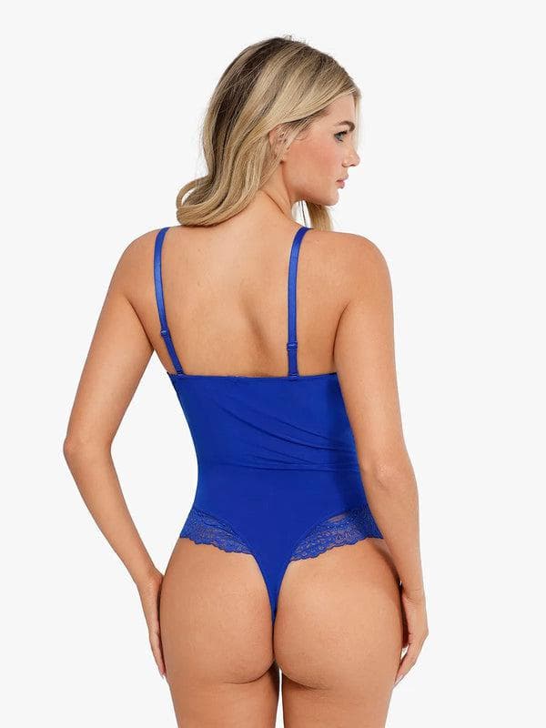 Amélie Deep-V Lace Thong Bodysuit – Brown