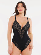 Amélie Deep-V Lace Thong Bodysuit – Pink