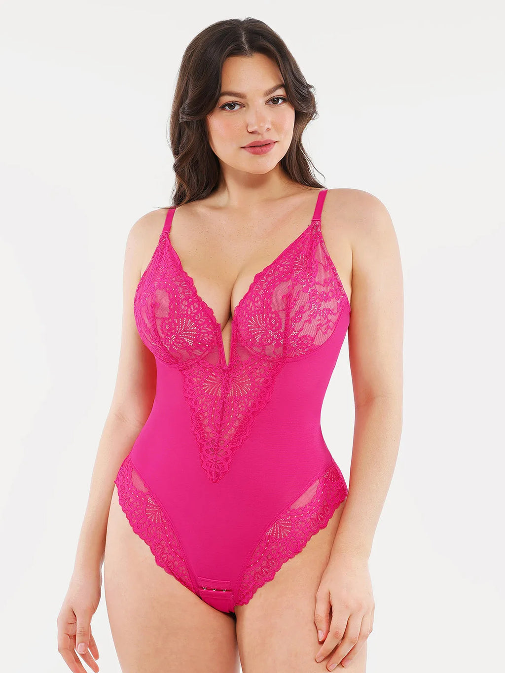 Amélie Deep-V Lace Thong Bodysuit – Dusty Rose