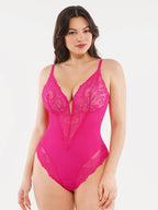 Amélie Deep-V Lace Thong Bodysuit – Dusty Rose