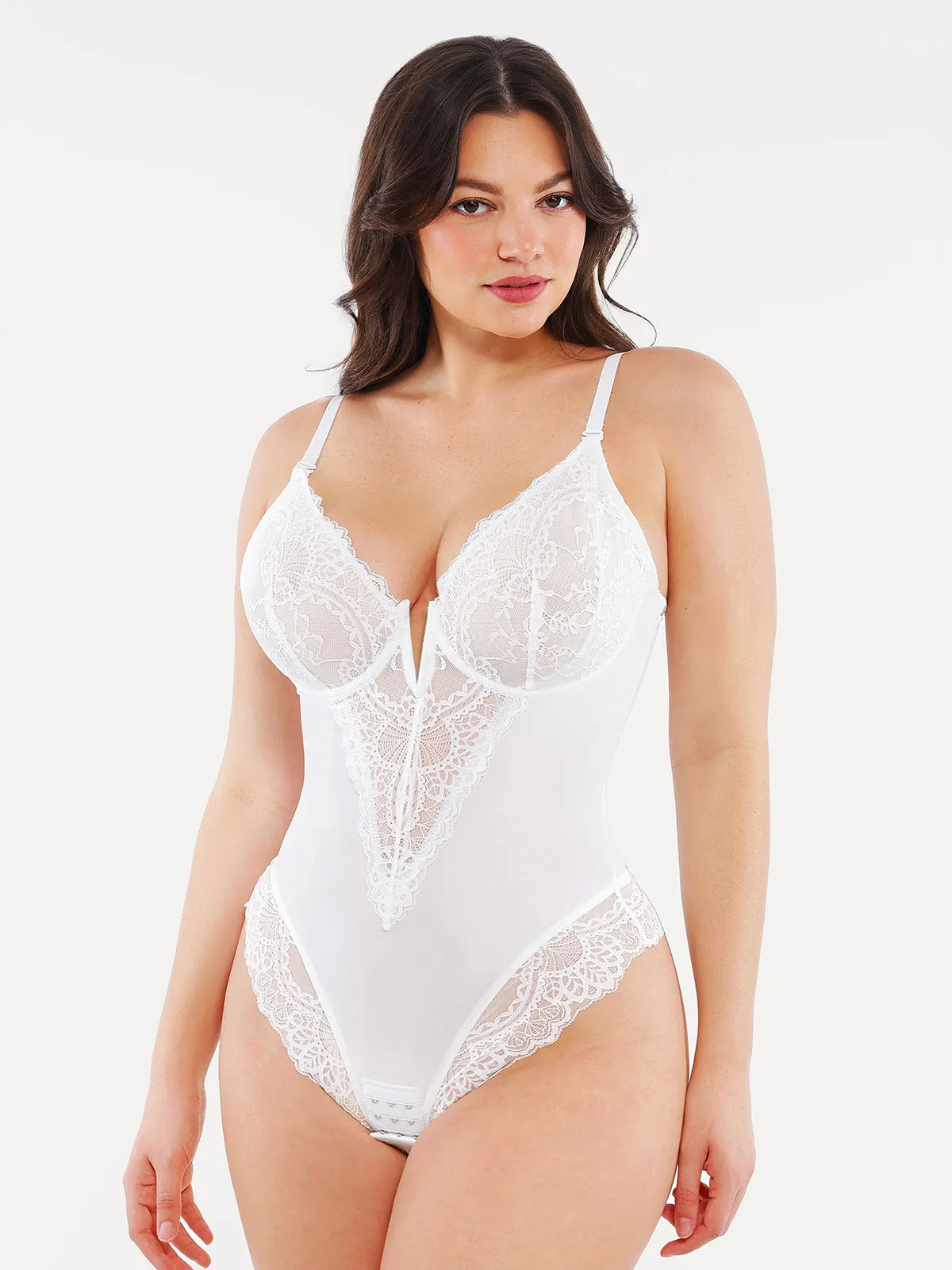 Amélie Deep-V Lace Thong Bodysuit – Purple