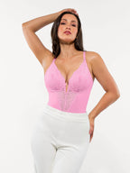 Amélie Deep-V Lace Thong Bodysuit – White