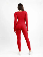 Selene Square-Neck Sculpting Jumpsuit – Red