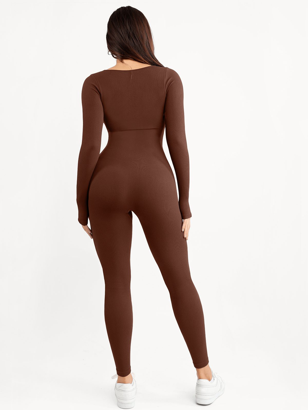Selene Square-Neck Sculpting Jumpsuit – Brown