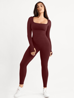Selene Square-Neck Sculpting Jumpsuit – Burgundy