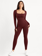 Selene Square-Neck Sculpting Jumpsuit – Burgundy
