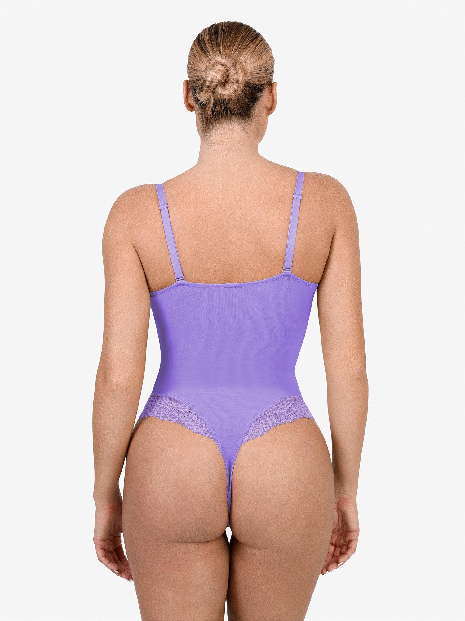 Amélie Deep-V Lace Thong Bodysuit – Lime Green