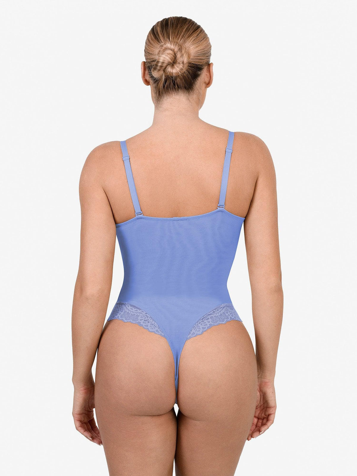 Amélie Deep-V Lace Thong Bodysuit – Light Blue