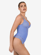 Amélie Deep-V Lace Thong Bodysuit – Light Blue