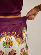 Hawaii Palm Satin Wrap Wide-Leg Pants by Aurelia Sun
