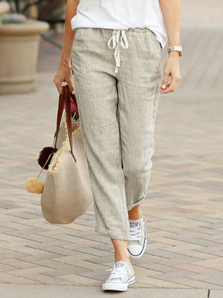 Cordelia Linen Drawstring Pants in Beige by Aurelia Sun