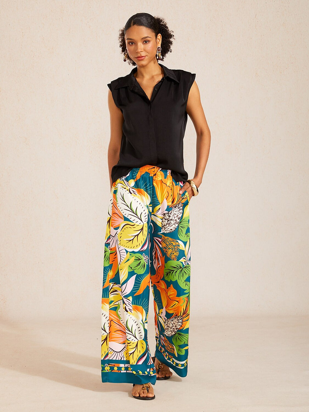 Bell Flower Satin Wide-Leg Pants in Light Yellow by Aurelia Sun