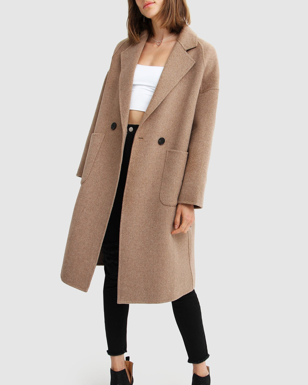 Aveline Double-Breasted Wool Blend Coat – Oat by Aurelia Sun