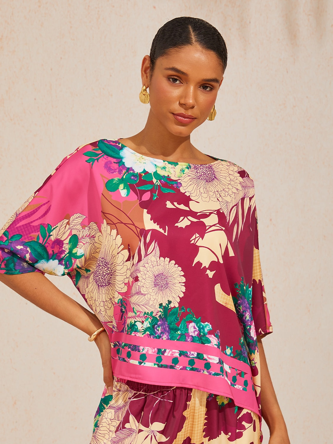 Golden Petal Satin Batwing Top by Aurelia Sun