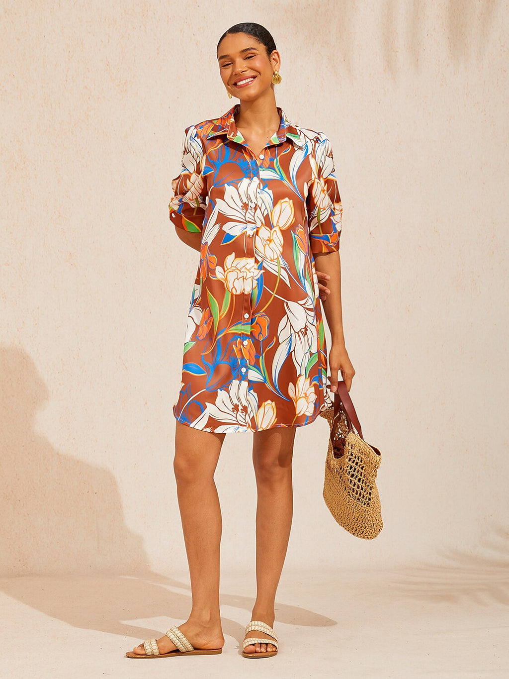 Santorini Scenic Satin Midi Shirt Dress by Aurelia Sun