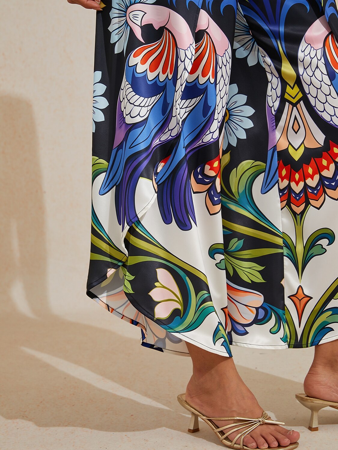 Hawaii Palm Satin Wrap Wide-Leg Pants in Peacock Purple by Aurelia Sun