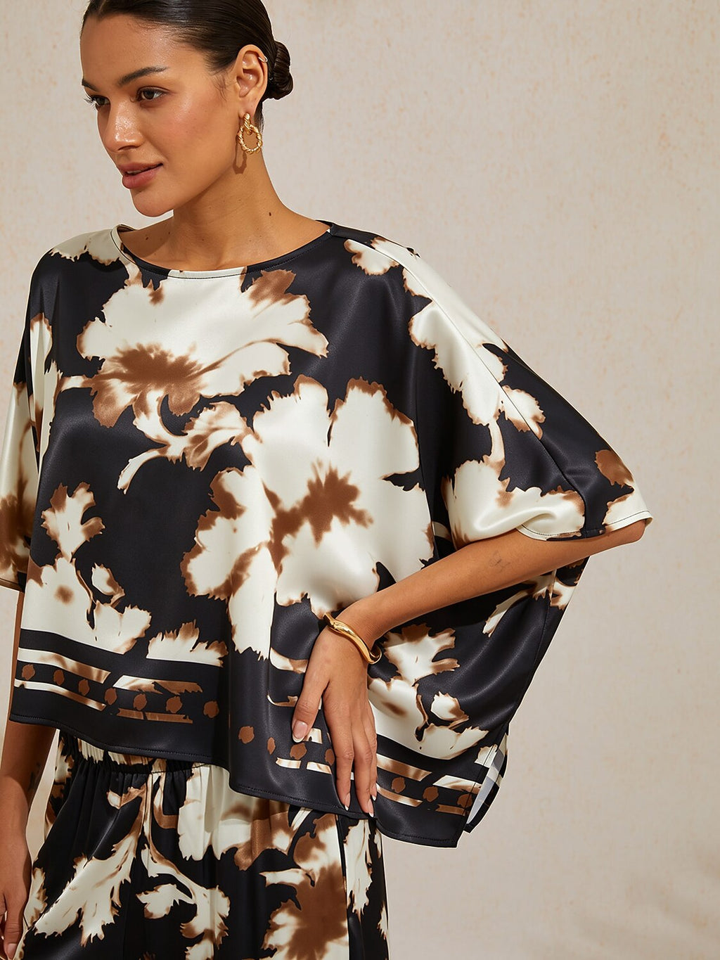 Golden Petal Satin Batwing Top by Aurelia Sun