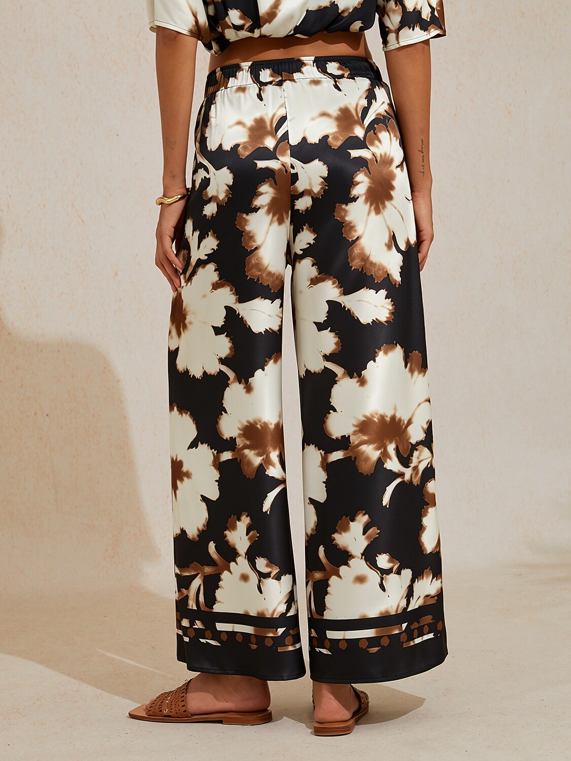 Golden Petal Satin Wide-Leg Pants by Aurelia Sun