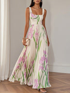 Celestine Tulip Pleated Maxi Dress in Pink by Aurelia Sun