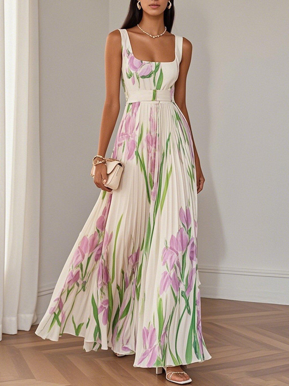 Celestine Tulip Pleated Maxi Dress in Pink by Aurelia Sun