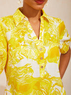 Mustang Print Linen-Look Midi Shirt Dress in Goldenrod Yellow by Aurelia Sun