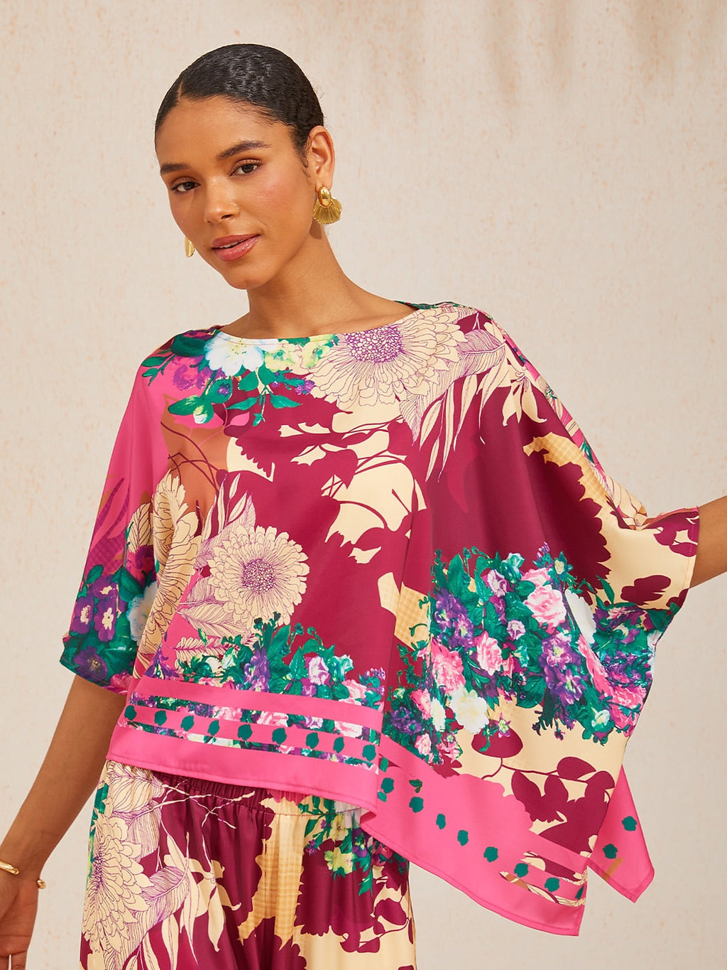 Golden Petal Satin Batwing Top by Aurelia Sun