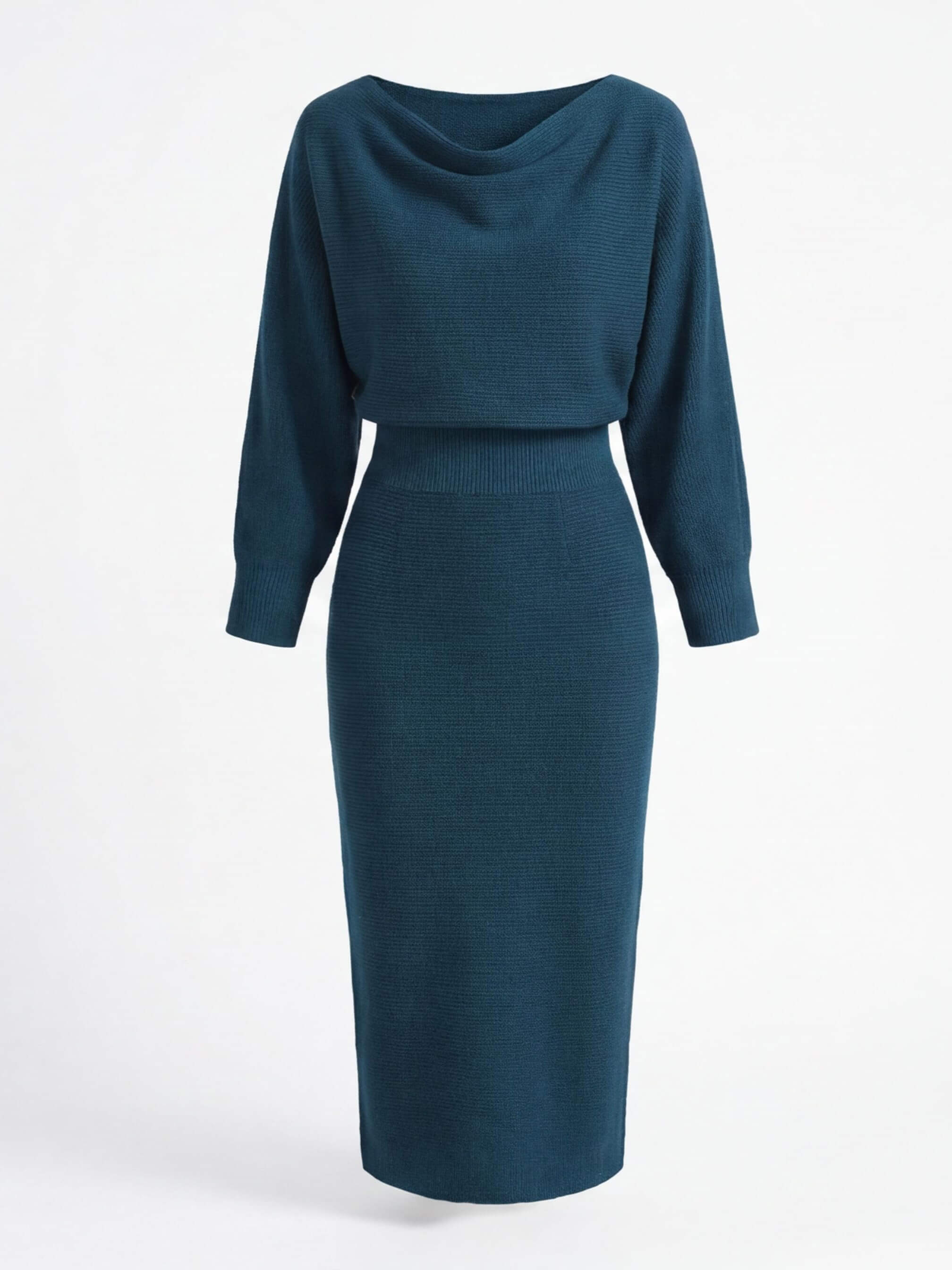 Cowl-Neck Draped Midi Dress