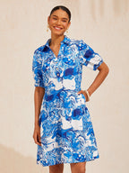 Mustang Print Linen-Look Midi Shirt Dress in Cobalt Blue by Aurelia Sun