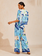 Golden Petal Satin Wide-Leg Pants in Light Yellow by Aurelia Sun