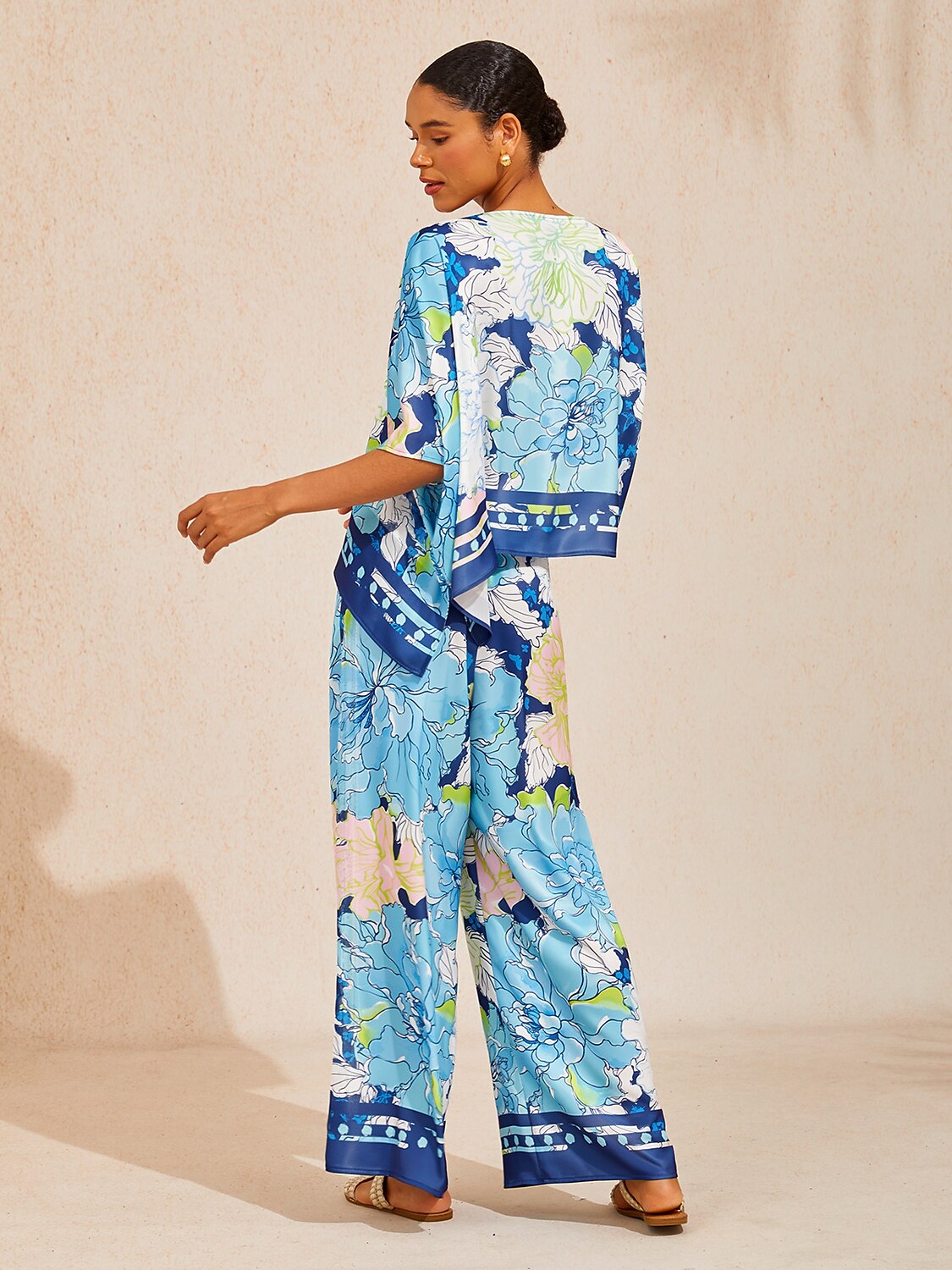 Hibiscus Satin Wide-Leg Pants in Emerald Green by Aurelia Sun