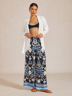 Golden Petal Satin Wide-Leg Pants in Whispy Blue by Aurelia Sun