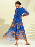 Jungle Butterfly Chiffon Maxi Dress in Blue by Aurelia Sun