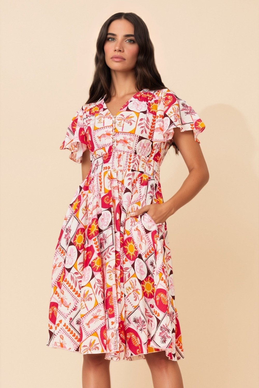 Sandy Patchwork Knee Length Dress - Aurelia Sun