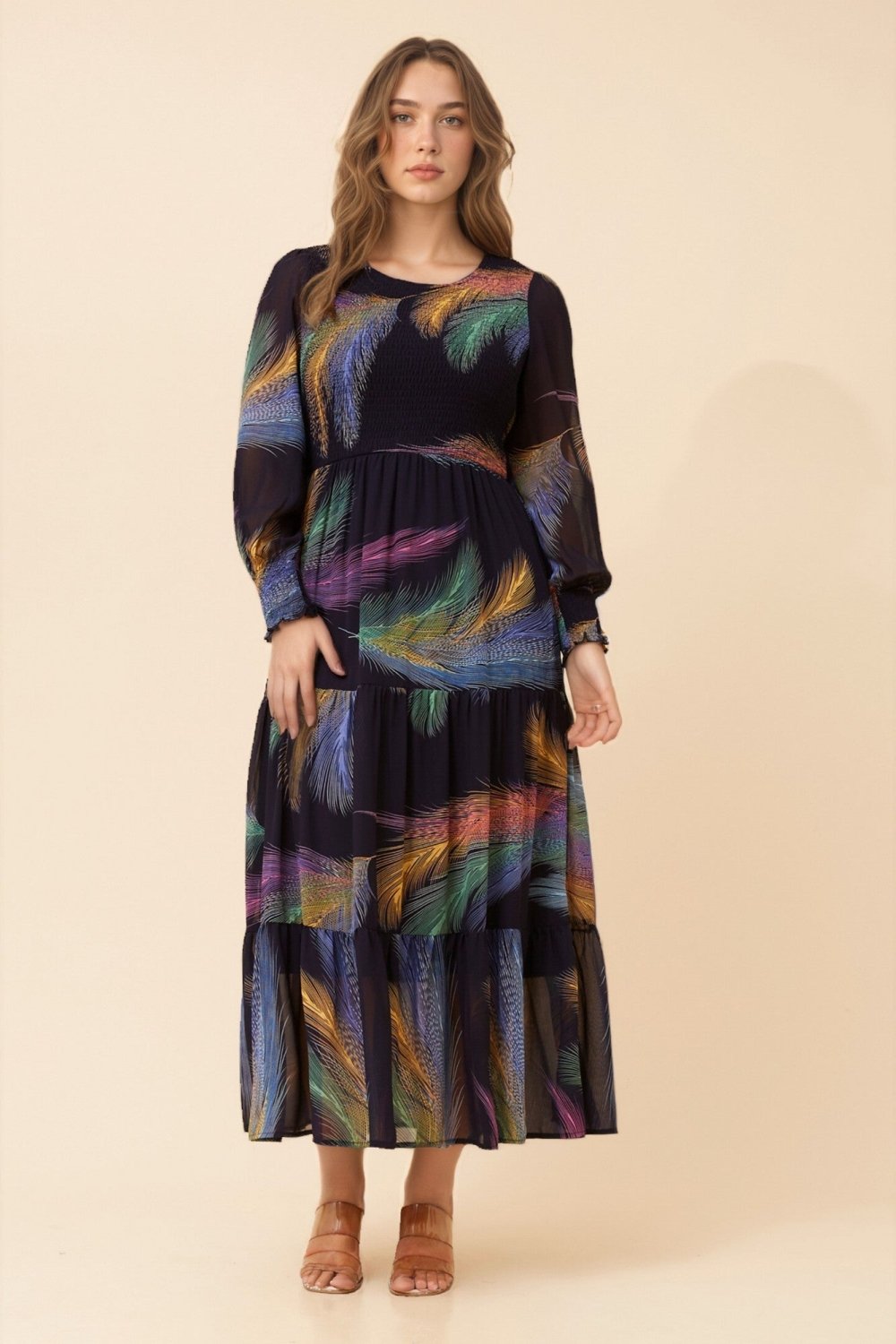 Sherry Feather Print Maxi Dress - Aurelia Sun