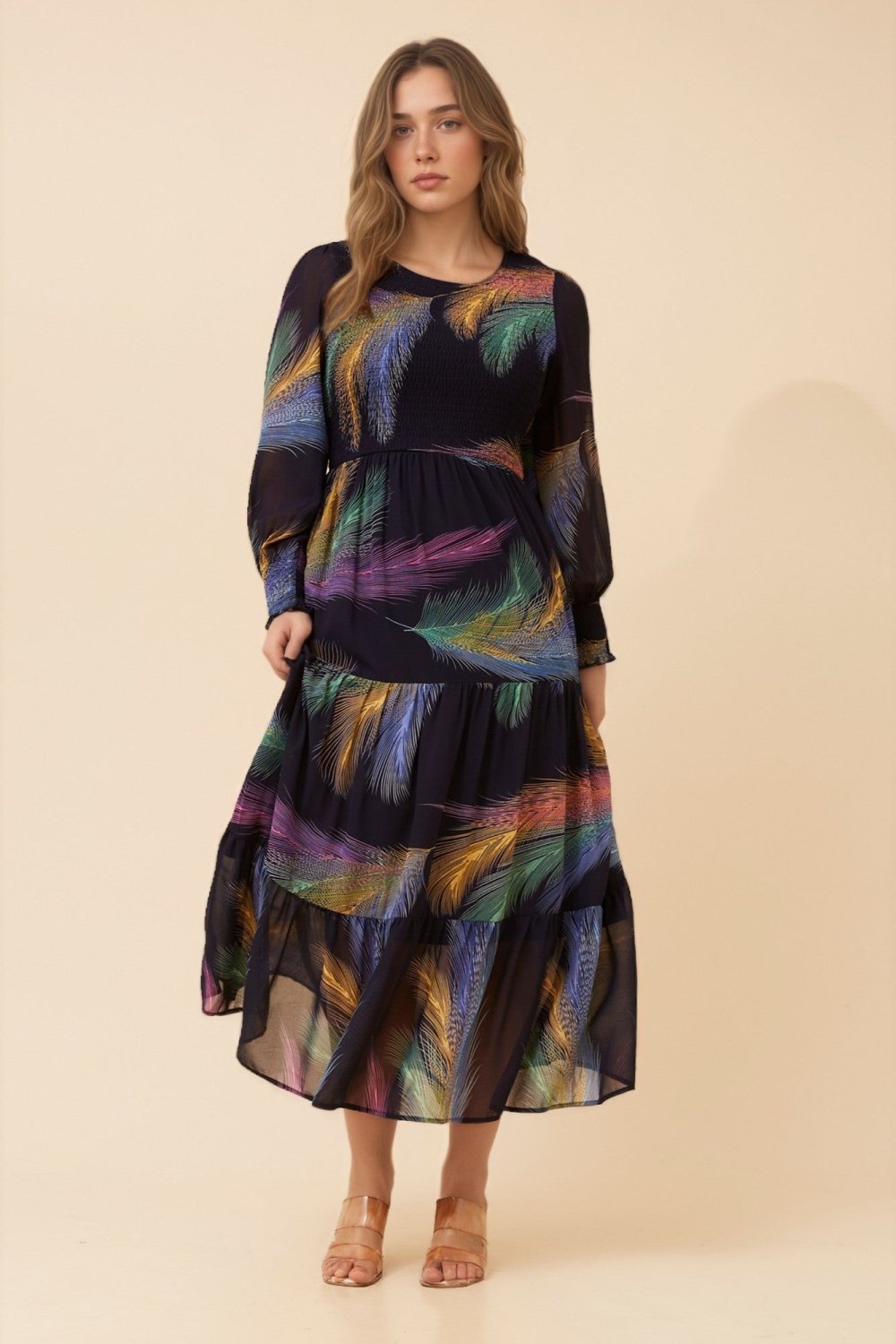 Sherry Feather Print Maxi Dress - Aurelia Sun