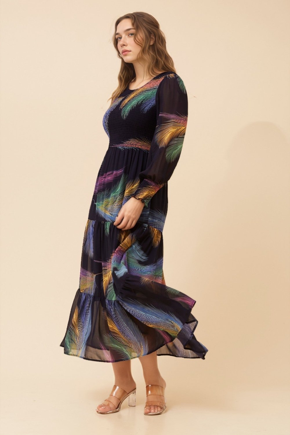 Sherry Feather Print Maxi Dress - Aurelia Sun