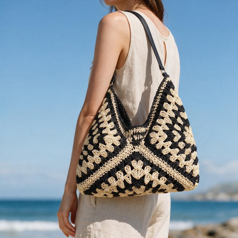 Sofia Crochet Hobo Shoulder Bag in Beige by Aurelia Sun