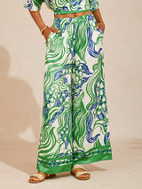 Bell Flower Satin Wide-Leg Pants