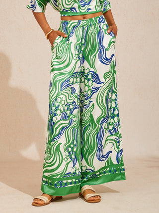 Bell Flower Satin Wide-Leg Pants