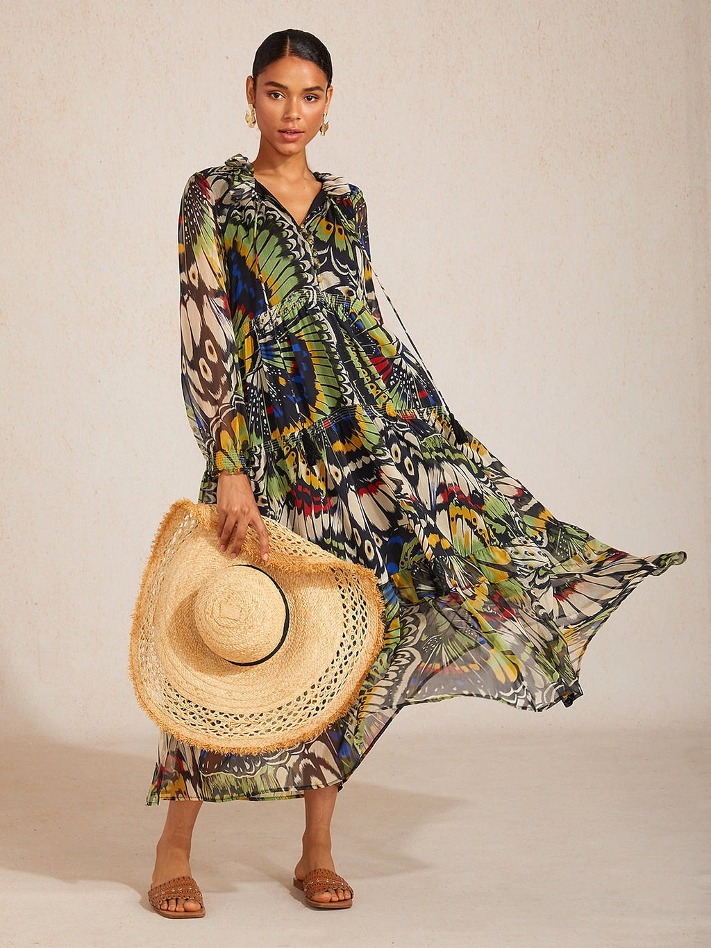 Jungle Butterfly Chiffon Maxi Dress in Orchid Purple by Aurelia Sun