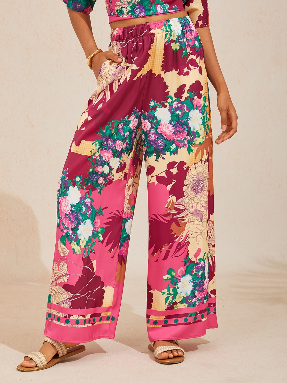 Golden Petal Satin Wide-Leg Pants by Aurelia Sun